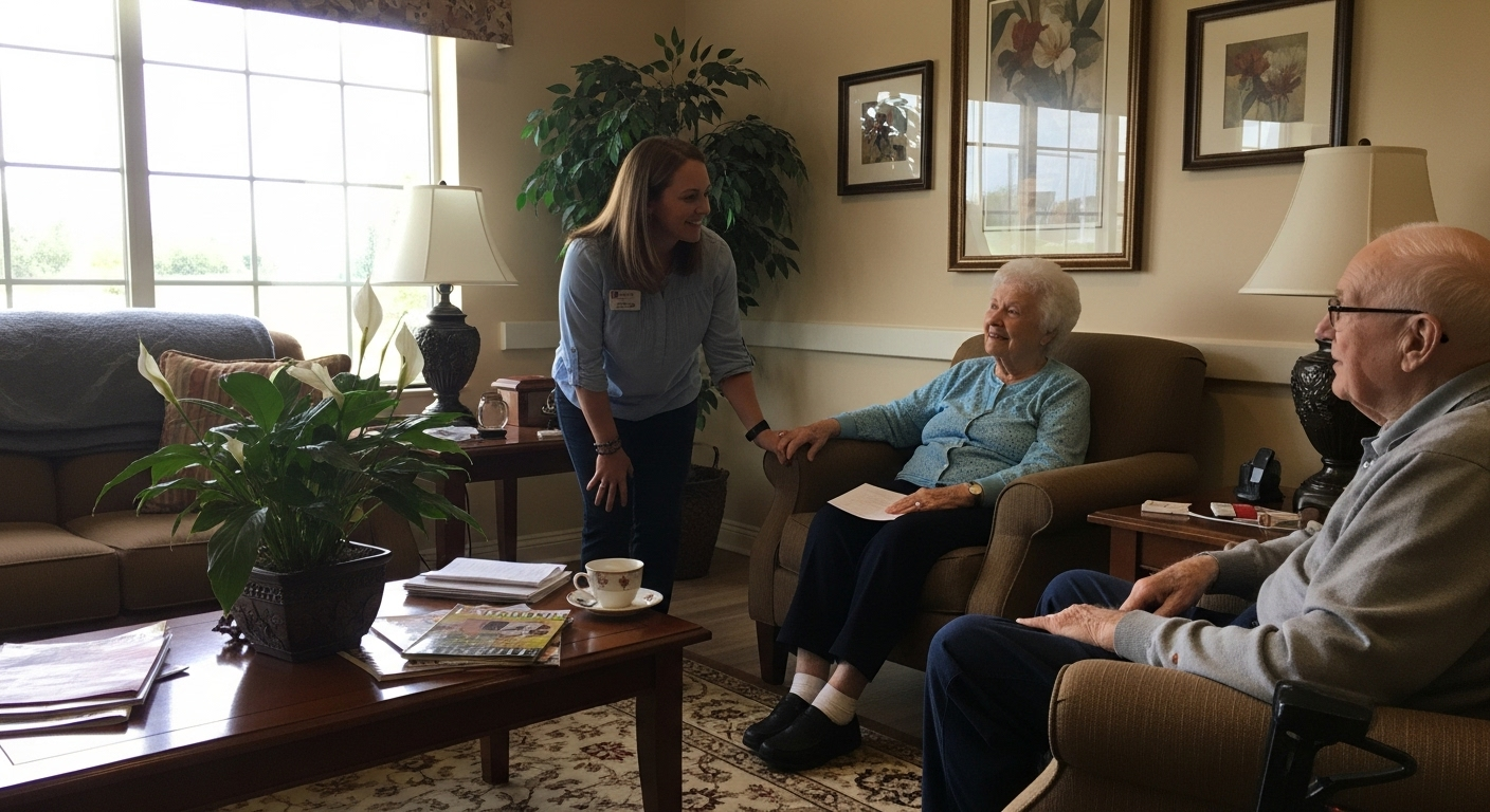 A Stage Senior team member visiting with residents